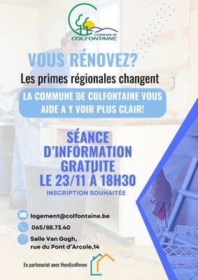 Séance d'information gratuite "Primes à la rénovation"